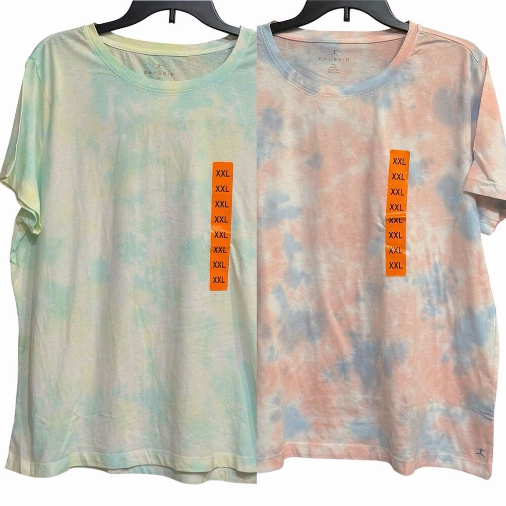 Danskin Women's Tee Tie Dye Relaxed Short Sleeve XXL Lot Of 2 Green Pink New